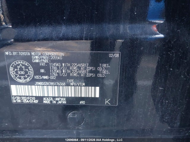 12696864 :رقم المزاد ، JTMBD33V785176368 vin ، 2008 Toyota Rav4 مزاد بيع