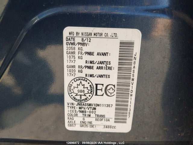 2013 Nissan Rogue Sv მანქანა იყიდება აუქციონზე, vin: JN8AS5MV1DW111357, აუქციონის ნომერი: 12696872