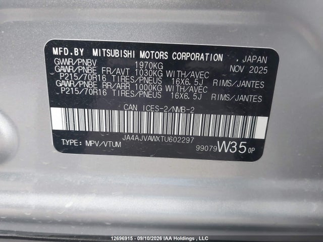 Продаж на аукціоні авто 2026 Mitsubishi Rvr Gt Awc/noir Awc/se Awc/sel Awc, vin: JA4AJVAWXTU602297, номер лоту: 12696915