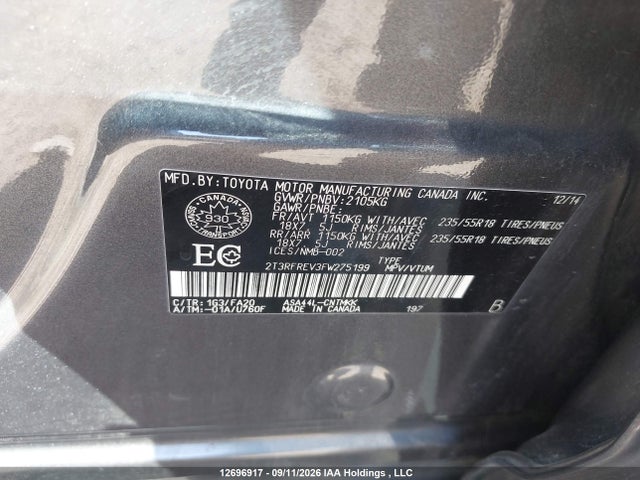 Toyota RAV4 2015 2T3RFREV3FW275199 Image 9