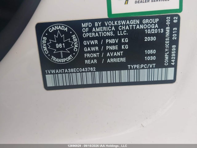 Aukcja sprzedaży 2014 Volkswagen Passat S, vin: 1VWAH7A38EC043762, numer aukcji: 12696929