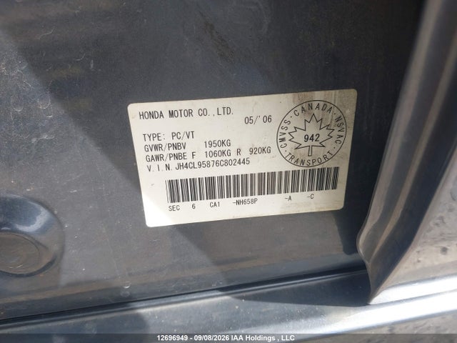 Aukcja sprzedaży 2006 Acura Tsx, vin: JH4CL95876C802445, numer aukcji: 12696949