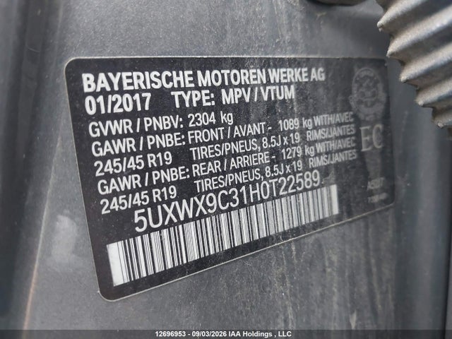 Продаж на аукціоні авто 2017 Bmw X3 Xdrive28i, vin: 5UXWX9C31H0T22589, номер лоту: 12696953