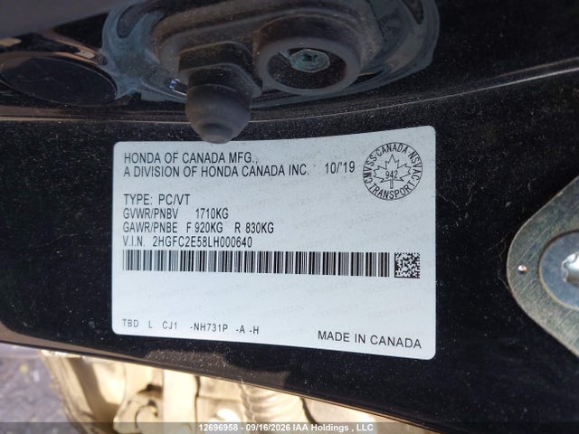 Aukcja sprzedaży 2020 Honda Civic Lx, vin: 2HGFC2E58LH000640, numer aukcji: 12696958
