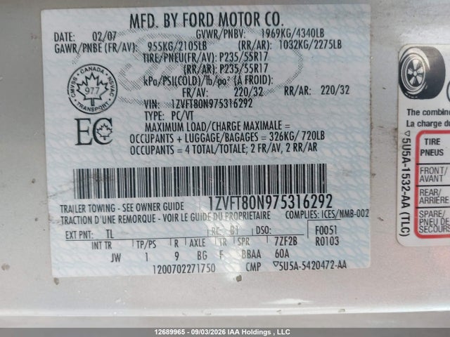 Aukcja sprzedaży 2007 Ford Mustang V6, vin: 1ZVFT80N975316292, numer aukcji: 12689965