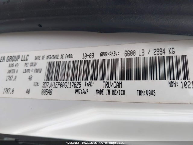 2010 Dodge Ram 1500 Slt მანქანა იყიდება აუქციონზე, vin: 3D7JV1EP0AG117629, აუქციონის ნომერი: 12667064