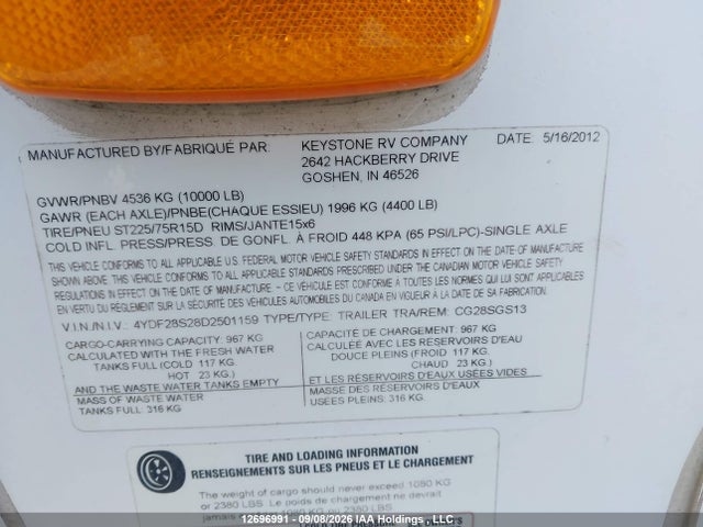 Продаж на аукціоні авто 2013 Cougar Cougar Roulotte 40pieds, vin: 4YDF28S28D2501159, номер лоту: 12696991