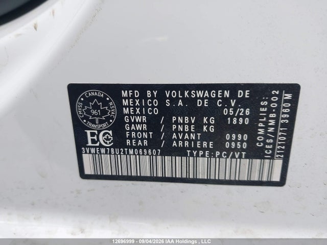 Продажа на аукционе авто 2026 Volkswagen Jetta Comfortline, vin: 3VWEW7BU2TM069607, номер лота: 12696999