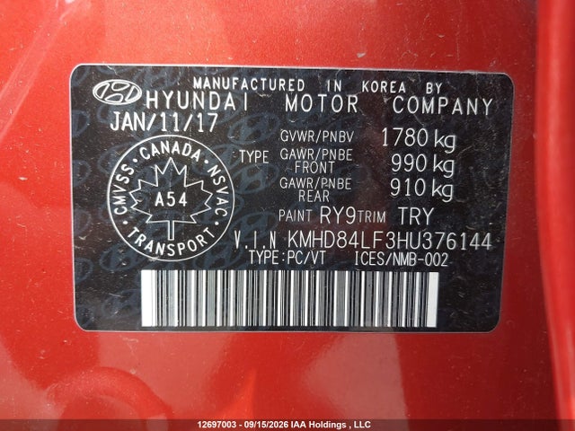 Aukcja sprzedaży 2017 Hyundai Elantra Gl, vin: KMHD84LF3HU376144, numer aukcji: 12697003