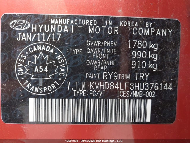 Aukcja sprzedaży 2017 Hyundai Elantra Gl, vin: KMHD84LF3HU376144, numer aukcji: 12697003