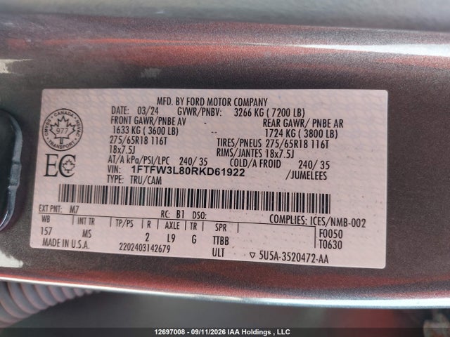Ford F-150 Xlt 2024 1FTFW3L80RKD61922 Image 9