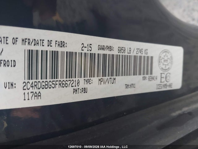 Продажа на аукционе авто 2015 Dodge Grand Caravan Se/sxt, vin: 2C4RDGBG5FR667210, номер лота: 12697010