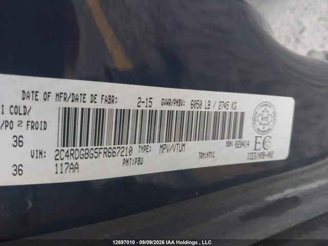 2015 Dodge Grand Caravan Se/sxt მანქანა იყიდება აუქციონზე, vin: 2C4RDGBG5FR667210, აუქციონის ნომერი: 12697010