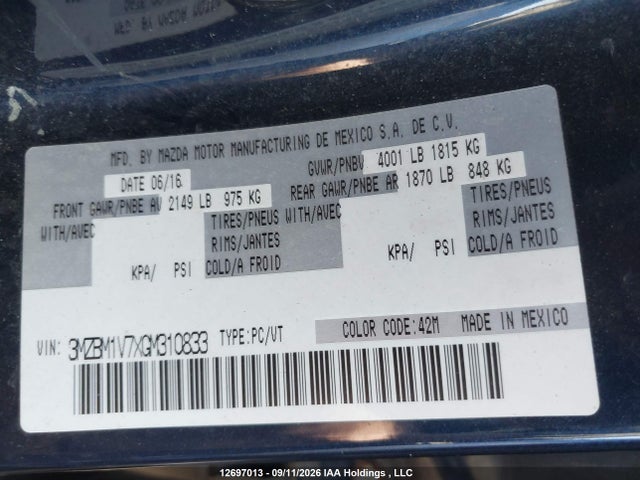 Aukcja sprzedaży 2016 Mazda 3 Touring, vin: 3MZBM1V7XGM310833, numer aukcji: 12697013