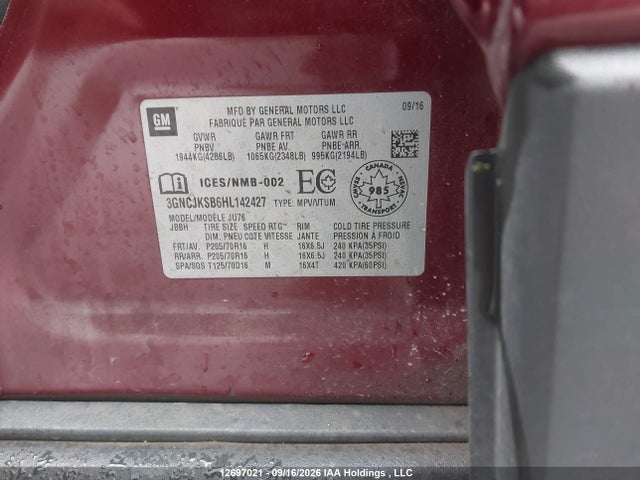 3GNCJKSB6HL142427 Chevrolet TRAX LS