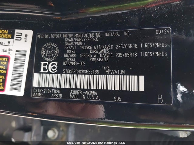 Продаж на аукціоні авто 2024 Toyota Highlander Hybrid Hybrid, vin: 5TDKBRCHXRS635486, номер лоту: 12697030