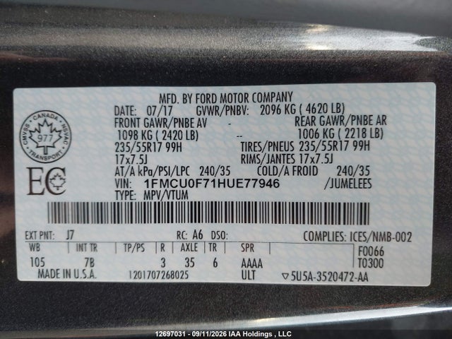 Ford ESCAPE S 2017 1FMCU0F71HUE77946 Image 19
