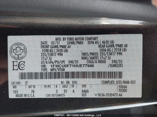 Ford ESCAPE S 2017 1FMCU0F71HUE77946 Image 9