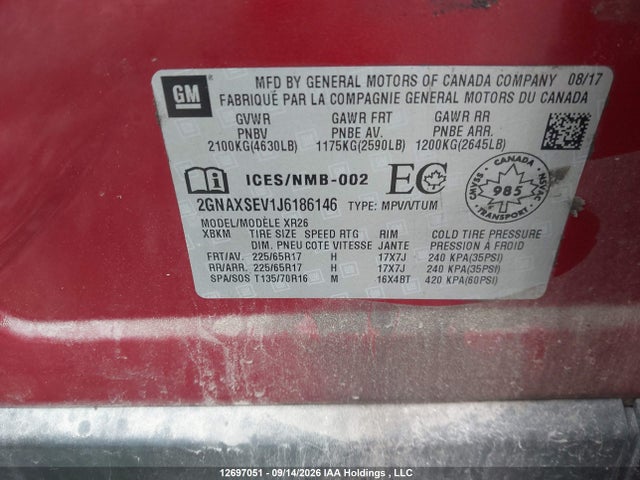 Chevrolet EQUINOX 1LT 2018 2GNAXSEV1J6186146 Image 9