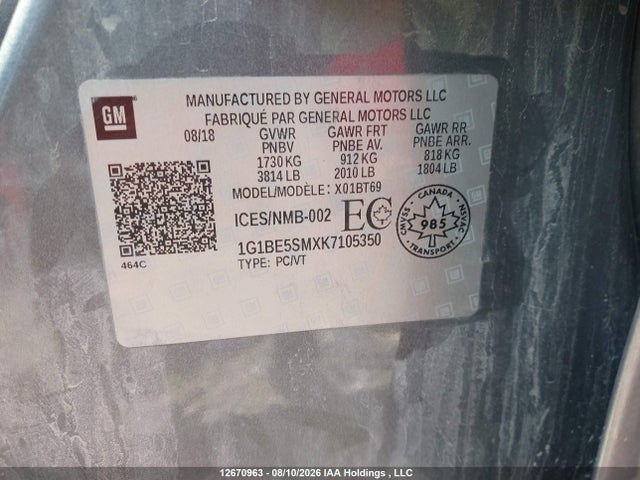 Chevrolet CRUZE LT 2019 1G1BE5SMXK7105350 Image 9