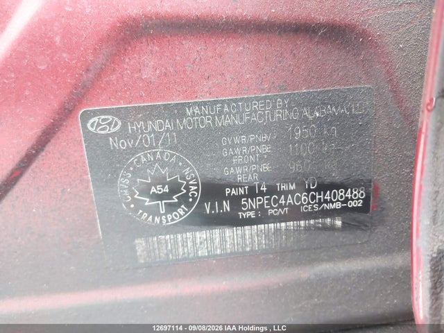 Aukcja sprzedaży 2012 Hyundai Sonata Limited, vin: 5NPEC4AC6CH408488, numer aukcji: 12697114