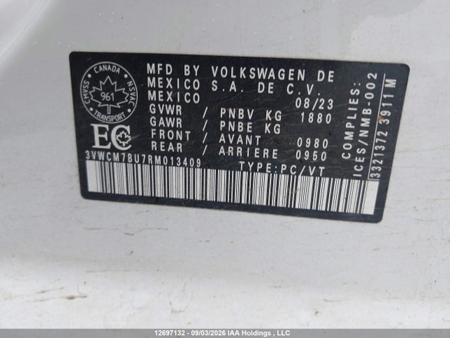 2024 Volkswagen Jetta Trendline მანქანა იყიდება აუქციონზე, vin: 3VWCM7BU7RM013409, აუქციონის ნომერი: 12697132