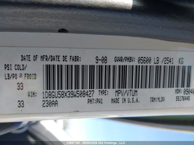 12697165 :رقم المزاد ، 1D8GU58X39W508427 vin ، 2009 Dodge Nitro R/t مزاد بيع
