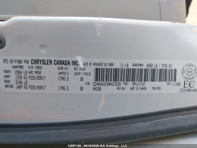 12697180 :رقم المزاد ، 2D4RN4DE9AR437639 vin ، 2010 Dodge Grand Caravan Se مزاد بيع