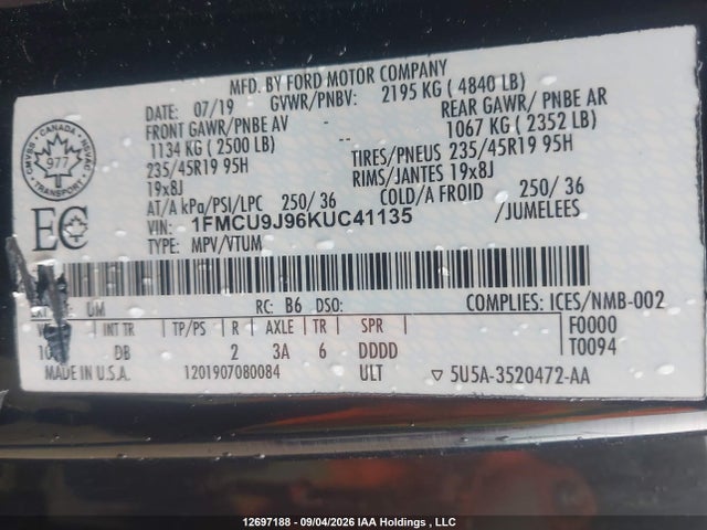 Ford Escape Titanium 2019 1FMCU9J96KUC41135 Image 9