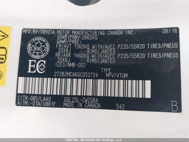 2T2BZMCA6GC052724 Lexus Rx 350/base/f Sport