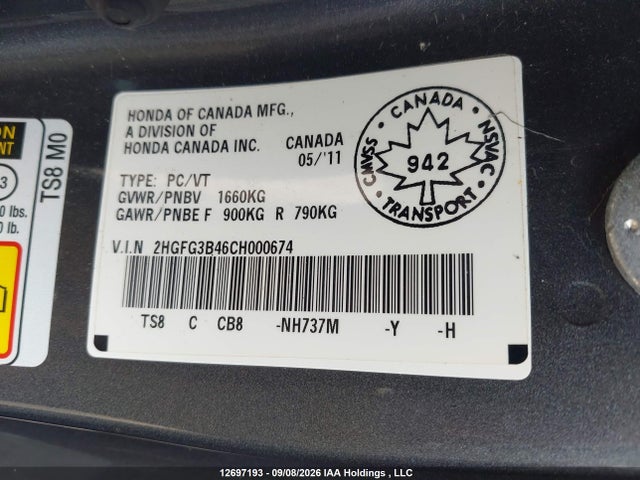 Продаж на аукціоні авто 2012 Honda Civic Lx, vin: 2HGFG3B46CH000674, номер лоту: 12697193