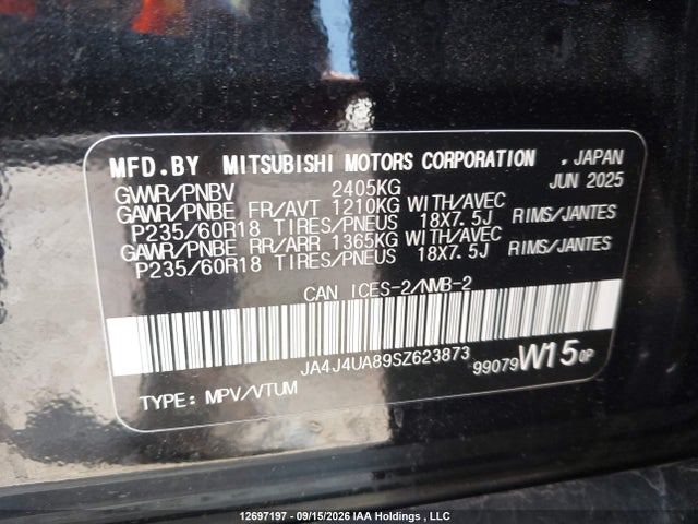 Mitsubishi Outlander 2025 JA4J4UA89SZ623873 Image 9