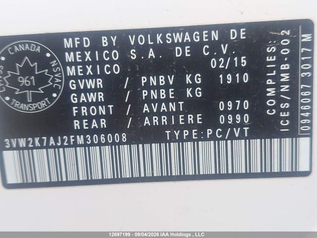 Продаж на аукціоні авто 2015 Volkswagen Jetta 2.0l Trendline/2.0l Trendline+, vin: 3VW2K7AJ2FM306008, номер лоту: 12697199