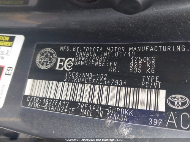 2010 Toyota Matrix მანქანა იყიდება აუქციონზე, vin: 2T1KU4EEXAC347934, აუქციონის ნომერი: 12697216