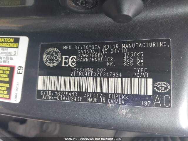 2010 Toyota Matrix მანქანა იყიდება აუქციონზე, vin: 2T1KU4EEXAC347934, აუქციონის ნომერი: 12697216