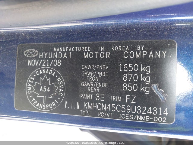 2009 Hyundai Accent 25th Anniversary/gl/gls/l მანქანა იყიდება აუქციონზე, vin: KMHCN45C59U324314, აუქციონის ნომერი: 12697229