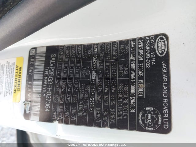 Продажа на аукционе авто 2015 Land Rover Range Rover Evoque Pure Plus, vin: SALVP2BG3FH027364, номер лота: 12697271