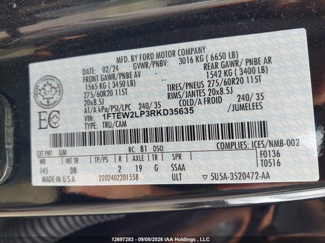 Продажа на аукционе авто 2024 Ford F-150 Stx, vin: 1FTEW2LP3RKD35635, номер лота: 12697283