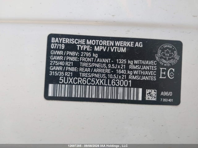BMW X5 Xdrive40i 2019 5UXCR6C5XKLL63001 Image 9