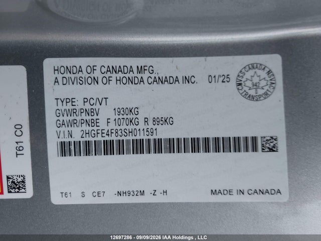 Honda Civic 2025 2HGFE4F83SH011591 Image 9
