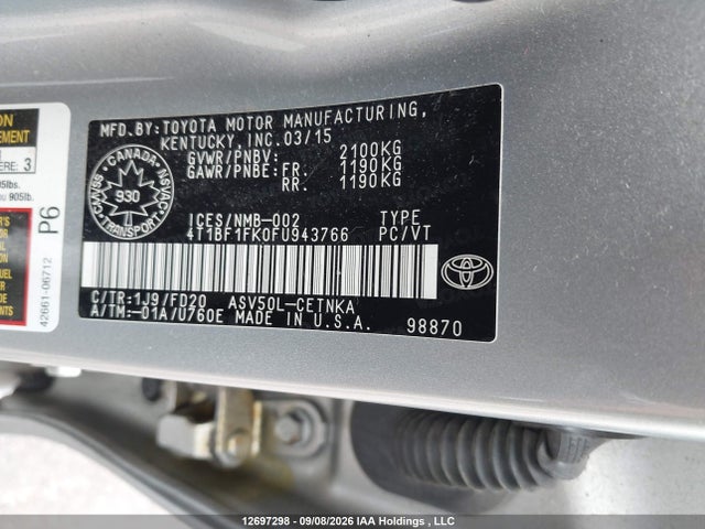 4T1BF1FK0FU943766 Toyota Camry Le/xle/se/xse