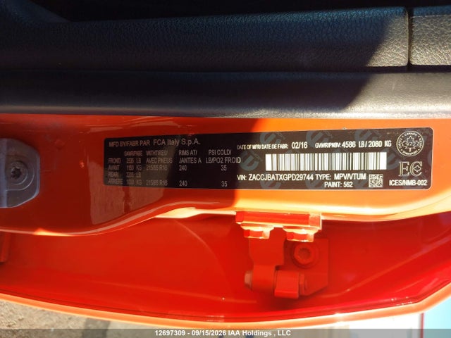 12697309 :رقم المزاد ، ZACCJBATXGPD29744 vin ، 2016 Jeep Renegade Sport مزاد بيع