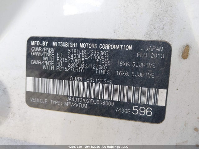 Aukcja sprzedaży 2013 Mitsubishi Outlander Ls, vin: JA4JT3AX8DU608060, numer aukcji: 12697320