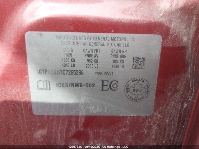 Aukcja sprzedaży 2012 Chevrolet Cruze Ls, vin: 1G1PA5SH7C7265286, numer aukcji: 12697326