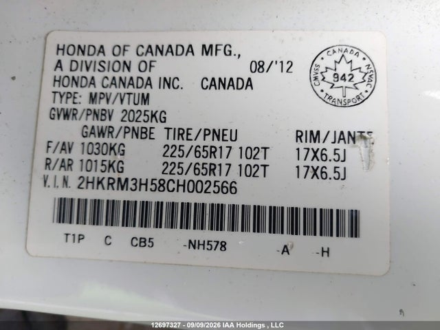 Aukcja sprzedaży 2012 Honda Cr-v Ex, vin: 2HKRM3H58CH002566, numer aukcji: 12697327