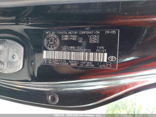 12697330 :رقم المزاد ، JTDJT923965013722 vin ، 2006 Toyota Yaris Ce/rs مزاد بيع