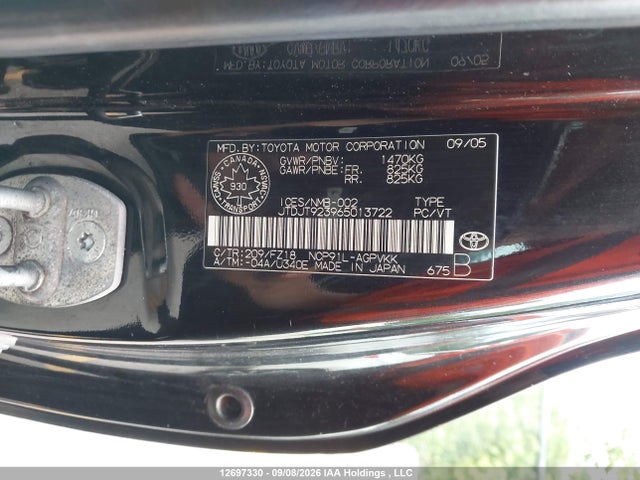 12697330 :رقم المزاد ، JTDJT923965013722 vin ، 2006 Toyota Yaris Ce/rs مزاد بيع
