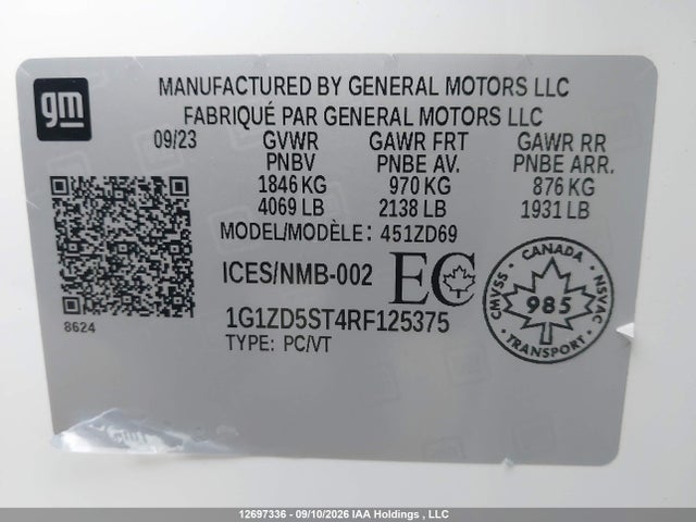 12697336 :رقم المزاد ، 1G1ZD5ST4RF125375 vin ، 2024 Chevrolet Malibu 1lt مزاد بيع