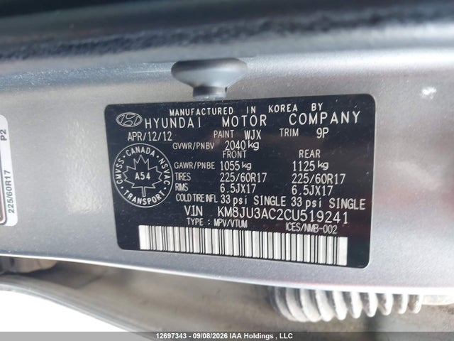 Продаж на аукціоні авто 2012 Hyundai Tucson Gls, vin: KM8JU3AC2CU519241, номер лоту: 12697343