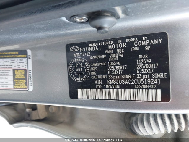 Продаж на аукціоні авто 2012 Hyundai Tucson Gls, vin: KM8JU3AC2CU519241, номер лоту: 12697343